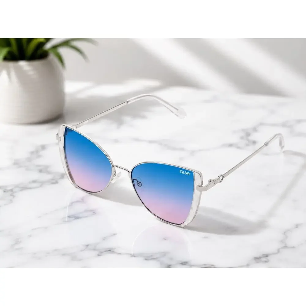 Quay Australia X Love Island Glow Up Sunglasses Blue Pink Gradient Cat Eye +case - Picture 3 of 14